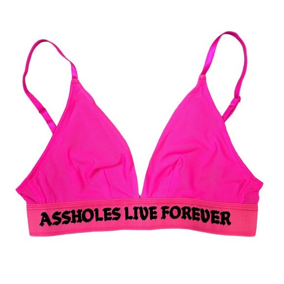 A**holes Live Forever Hot Pink Triangle Top Bralette - Size Small - Picture 1 of 5